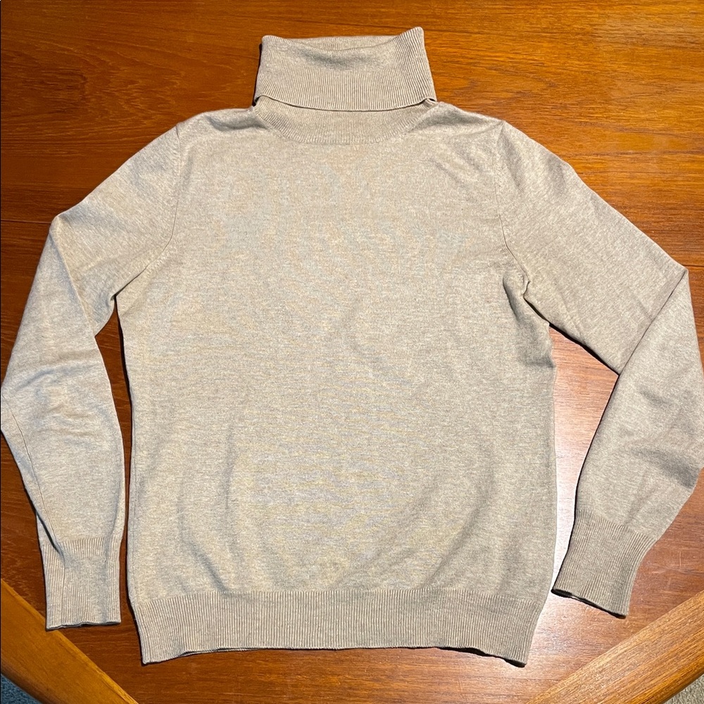 Banana Republic silk wool cashmere blend tan turtleneck sweater size Small